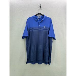 Peter Millar Mens Blue Striped Summer Comfort Short Sleeve Golf Polo Shirt XL